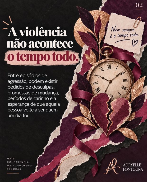 2. A violência não acontece o tempo todo. Entre episódios de agressão, podem existir pedidos de desculpas, promessas de mudança, períodos de carinho e a esperança de que aquela pessoa volte a ser quem um dia foi.